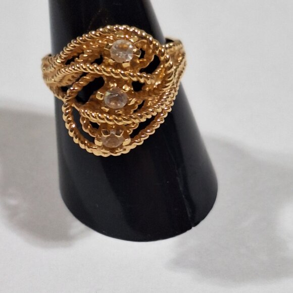 Vtg Park Lane Gold Tone Clear Rhinestone Filigree Statement Cocktail Ring Size 8 - Picture 8 of 10
